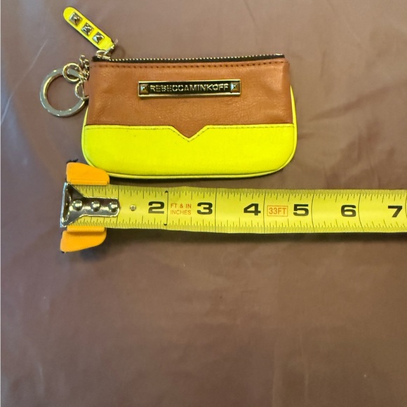 NWOT Rebecca Minkoff Luggage Brown/Neon Yellow Leather Coin Purse w/ keyring - Picture 5 of 6